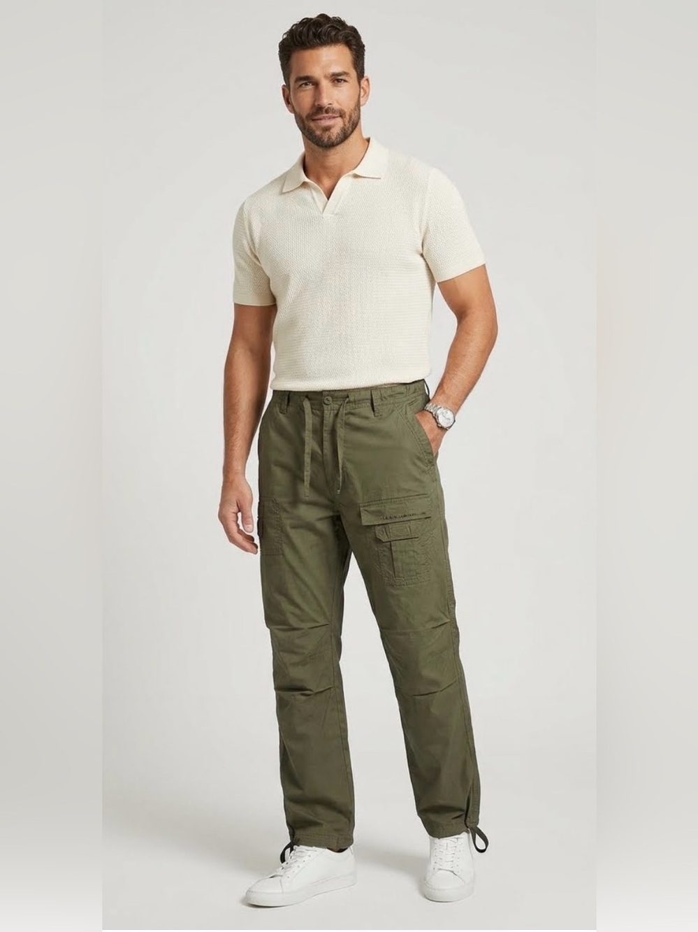 Sean John Olive Green Cargo Pants with Utility Pockets